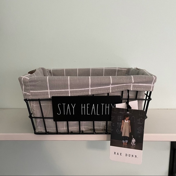 RAE Dunn NWT Stay Healthy Lined Storage Basket Bin - Picture 2 of 6